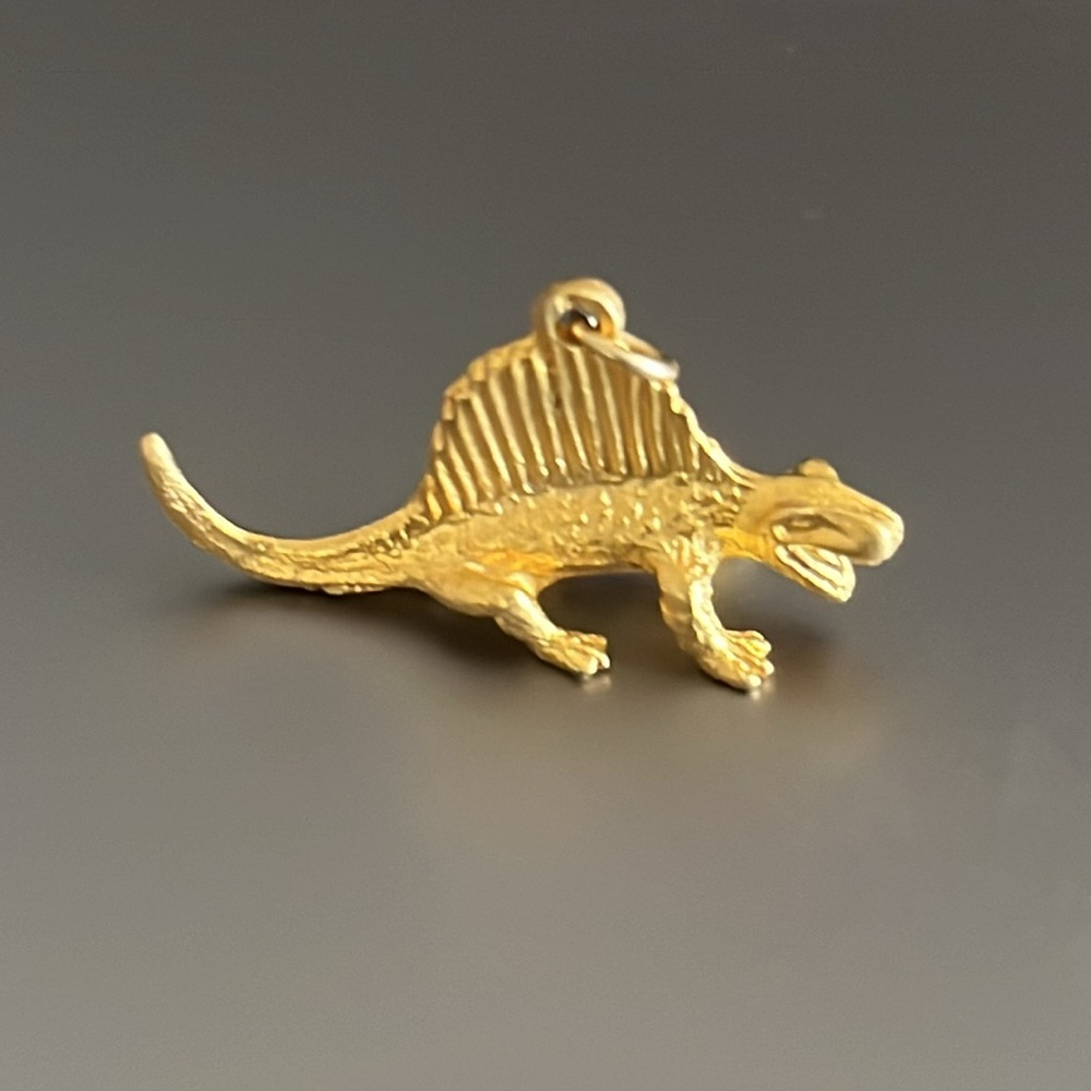 Shiny Gold Tone Dimetrodon Dinosaur Bracelet Charm, Necklace Pendant, Key Chain